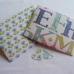 Handmade Envelopes Blue and Green Alphabet and Flowers Design with Matching Heart Shaped Fastening