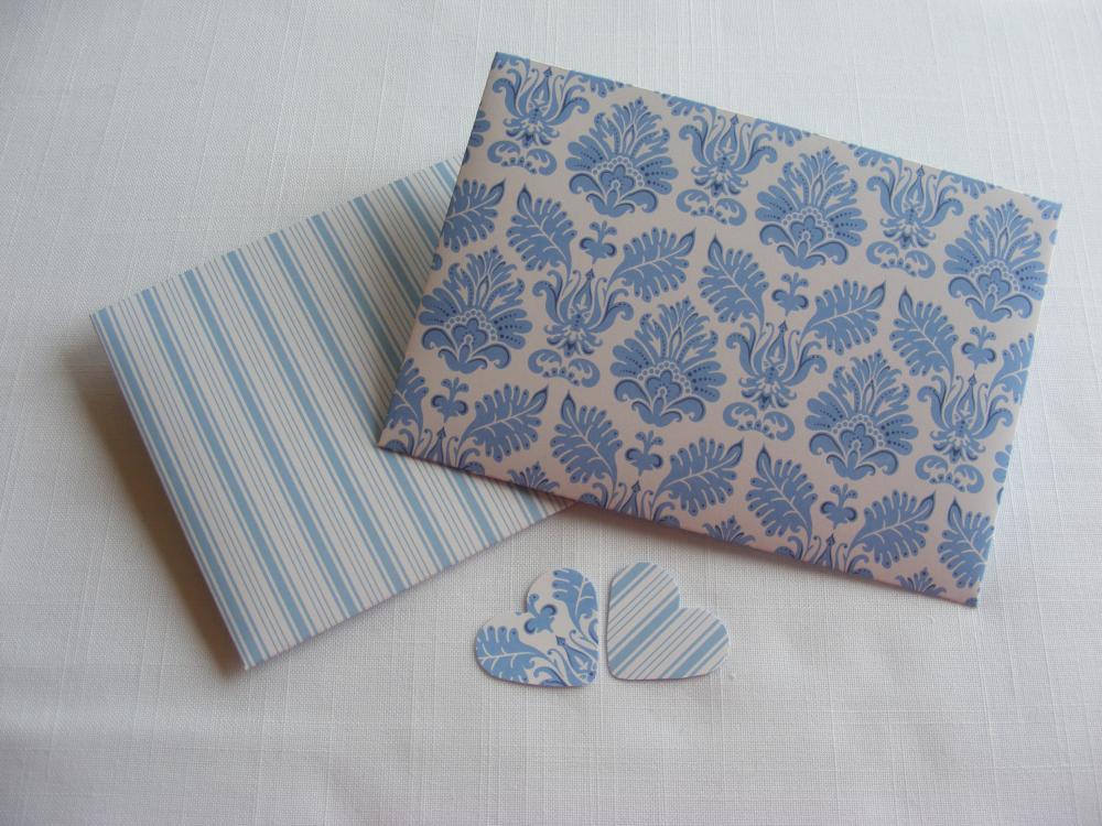 Handmade Envelopes Blue And White Seaside Inspired Stripes With Heart Shaped Fastening