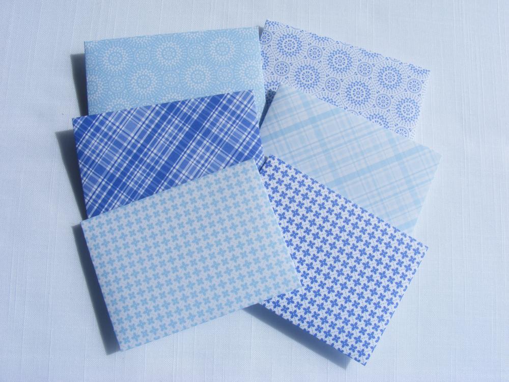 Six Handmade Mini Envelopes Aprox 11 X 8cms Blue And White Seaside Inspired